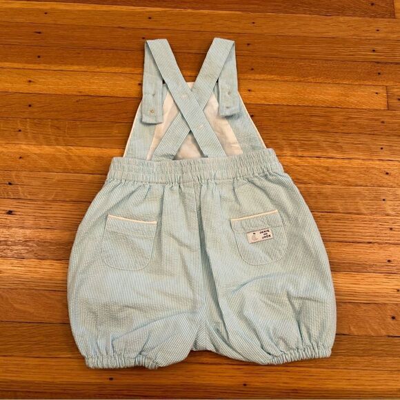 Janie and Jack Blue/White Stripe Embroidered Sailboat Overall Shorts NWT - Picture 2 of 5